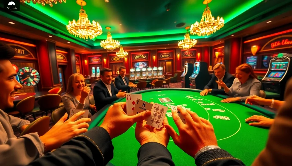 88aa vega poker players enjoying high-stakes action at a luxurious casino table.