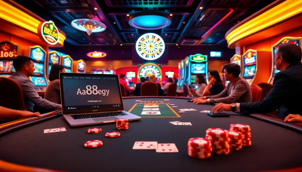 Experience the thrill of gambling at https://88aavega.com/ with vibrant poker chips and a roulette wheel.