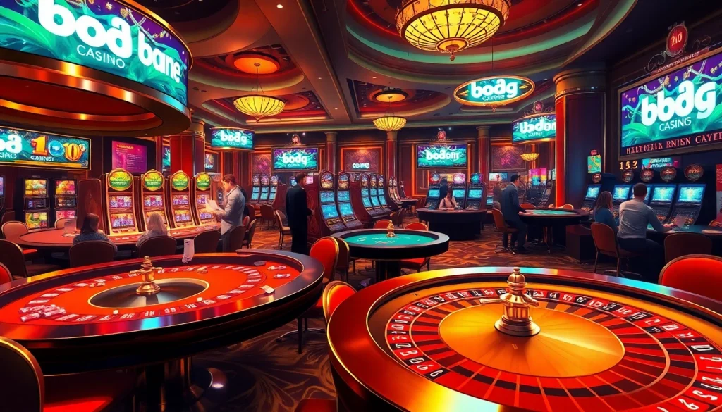 Experience the thrill of online gaming with the bdg game login, showcasing lively casino tables and vibrant slot machines.