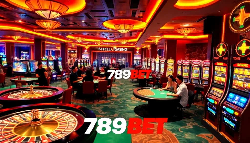 Experience the thrills of 789BET in a lively casino setting with dynamic gaming tables and exciting players.