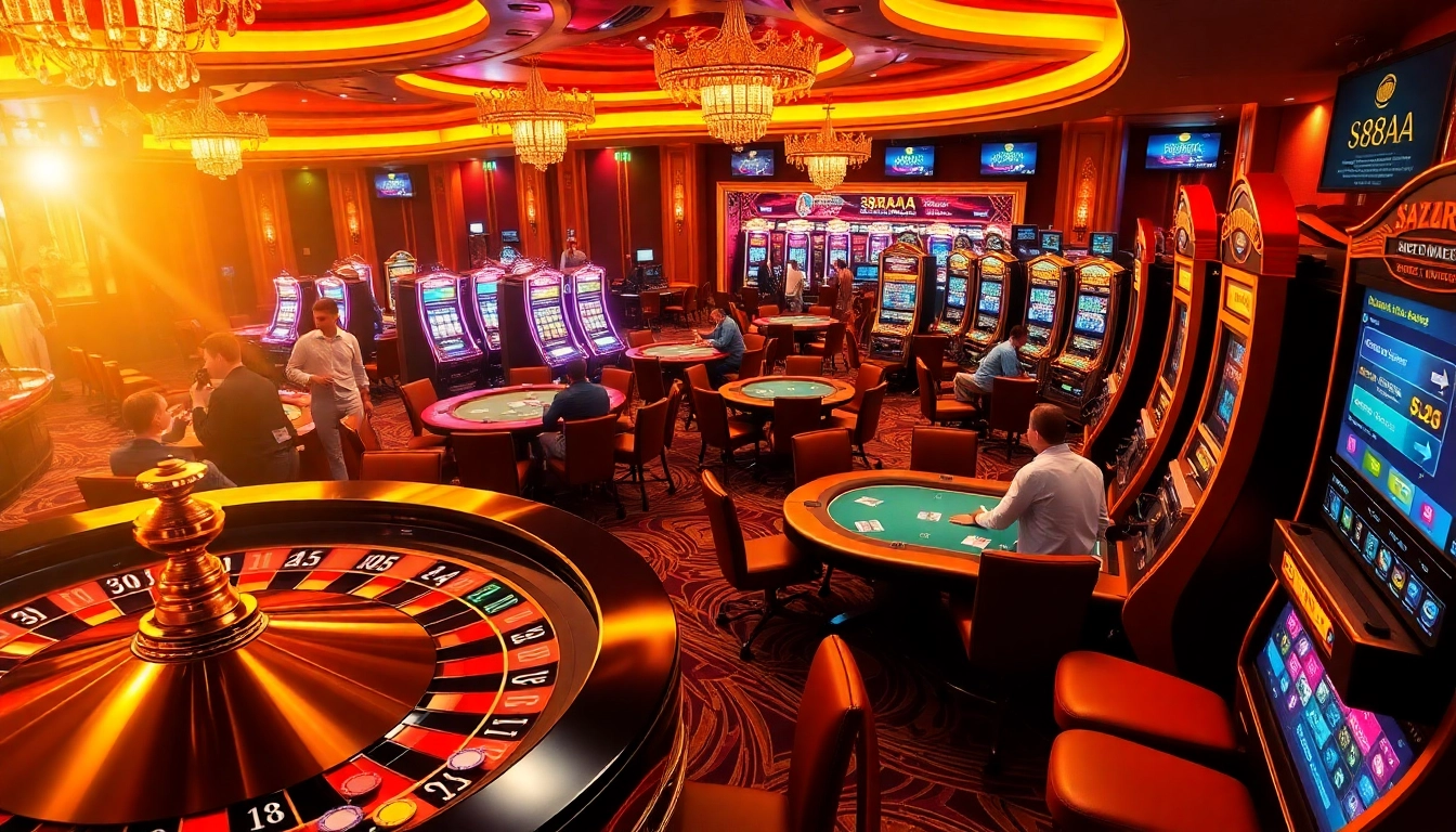 Experience the thrill of 88AA gambling with vibrant roulette and poker tables in action.
